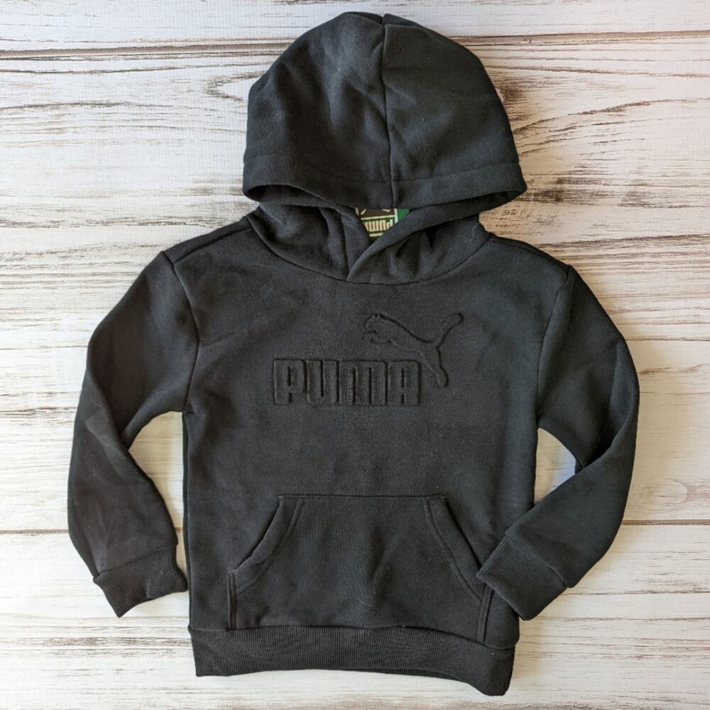 Puma Kids Black Solid Color Logo Hoodie Sz XS 5/6